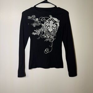 SHEIN Black and White Graphic Y2K Inspired Long Sleeve Tee